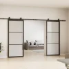 Schulte Double porte coulissante complète verre - 205x220 - porte vitrée - porte verrière - décor Loftstyle - noir