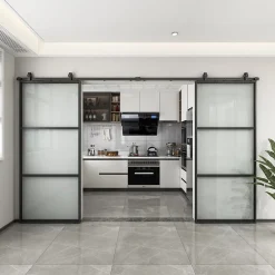 Schulte Double porte coulissante complète verre - 205x220 - porte vitrée - porte verrière - décor Loftstyle - noir