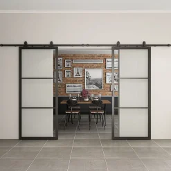 Schulte Double porte coulissante complète verre - 205x220 - porte vitrée - porte verrière - décor Loftstyle - noir