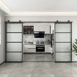 Schulte Double porte coulissante complète verre - 205x220 - Porte vitrée - Satinée - Décor industriel - Noir