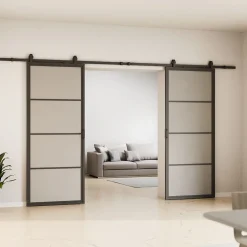 Schulte Double porte coulissante complète verre - 205x220 - Porte vitrée - Satinée - Décor industriel - Noir