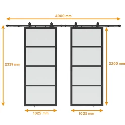 Schulte Double porte coulissante complète verre - 205x220 - Porte vitrée - Satinée - Décor industriel - Noir