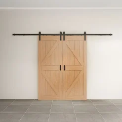 Double porte coulissante intérieure en bois - 180x215 - chêne - oak - système ouvert noir - softclose-Schulte Hot
