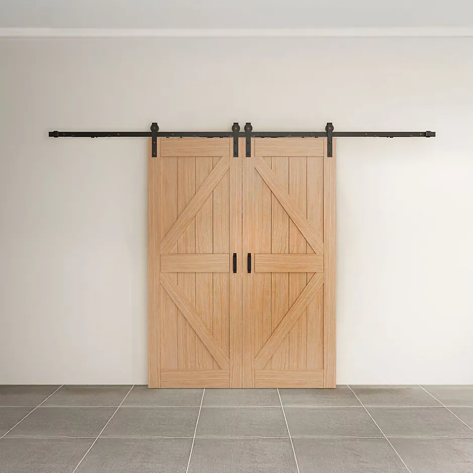 Schulte Double porte coulissante intérieure en bois - 205x215 - chêne - oak - système ouvert noir - softclose