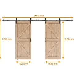Schulte Double porte coulissante intérieure en bois - 205x215 - chêne - oak - système ouvert noir - softclose