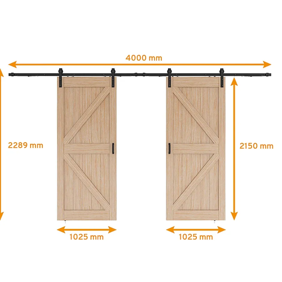 Schulte Double porte coulissante intérieure en bois - 205x215 - chêne - oak - système ouvert noir - softclose