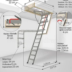 Echelle coupe feu 60min - Hauteur sous plafond 3.05m - Trémie 70 x 130cm - LMF60/70130-305-Matisere Best