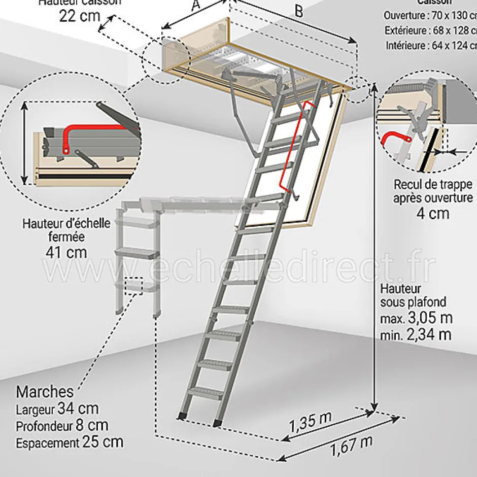 Echelle coupe feu 60min - Hauteur sous plafond 3.05m - Trémie 70 x 130cm - LMF60/70130-305-Matisere Best