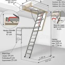 Matisere Echelle coupe feu 60min - Hauteur sous plafond 3.05m - Trémie 86 x 130cm - LMF60/86130-305