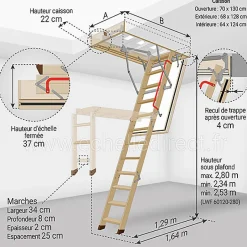 Matisere Echelle coupe feu 60min avec trappe de 70x140cm - Hauteur de 2.34 à 2.80m - LWF60/70140-280
