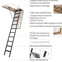 Matisere Echelle coupe feu 60min avec trappe de 60x120cm - Hauteur de 2.33 à 2.80m - LMF60/60120-280