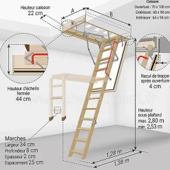 Echelle coupe feu 60min avec trappe de 70x100cm - Hauteur de 2.53 à 2.80m - LWF60/70100-280-Matisere Hot