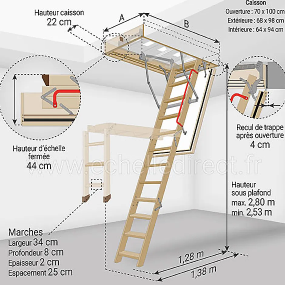 Echelle coupe feu 60min avec trappe de 70x100cm - Hauteur de 2.53 à 2.80m - LWF60/70100-280-Matisere Hot