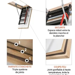 Echelle coupe feu 60min avec trappe de 86x130cm - Hauteur de 2.33 à 2.80m - LMF60/86130-280-Matisere Outlet