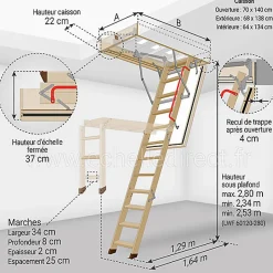 Matisere Echelle coupe feu 60min avec trappe de 70x130cm - Hauteur de 2.34 à 2.80m - LWF60/70130-280