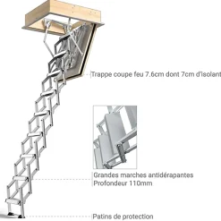 Sogem Echelle coupe feu trappe 70x120cm - Hauteur sous plafond 3.78 à 4.22m - VARIO60-70130-422