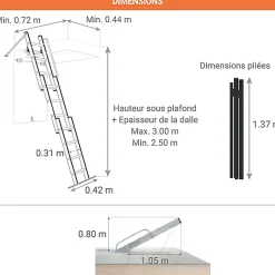 Echelle escamotable 3 plans - Haut. du sol au sol supérieur 3.00m - 9344-001-Hailo New