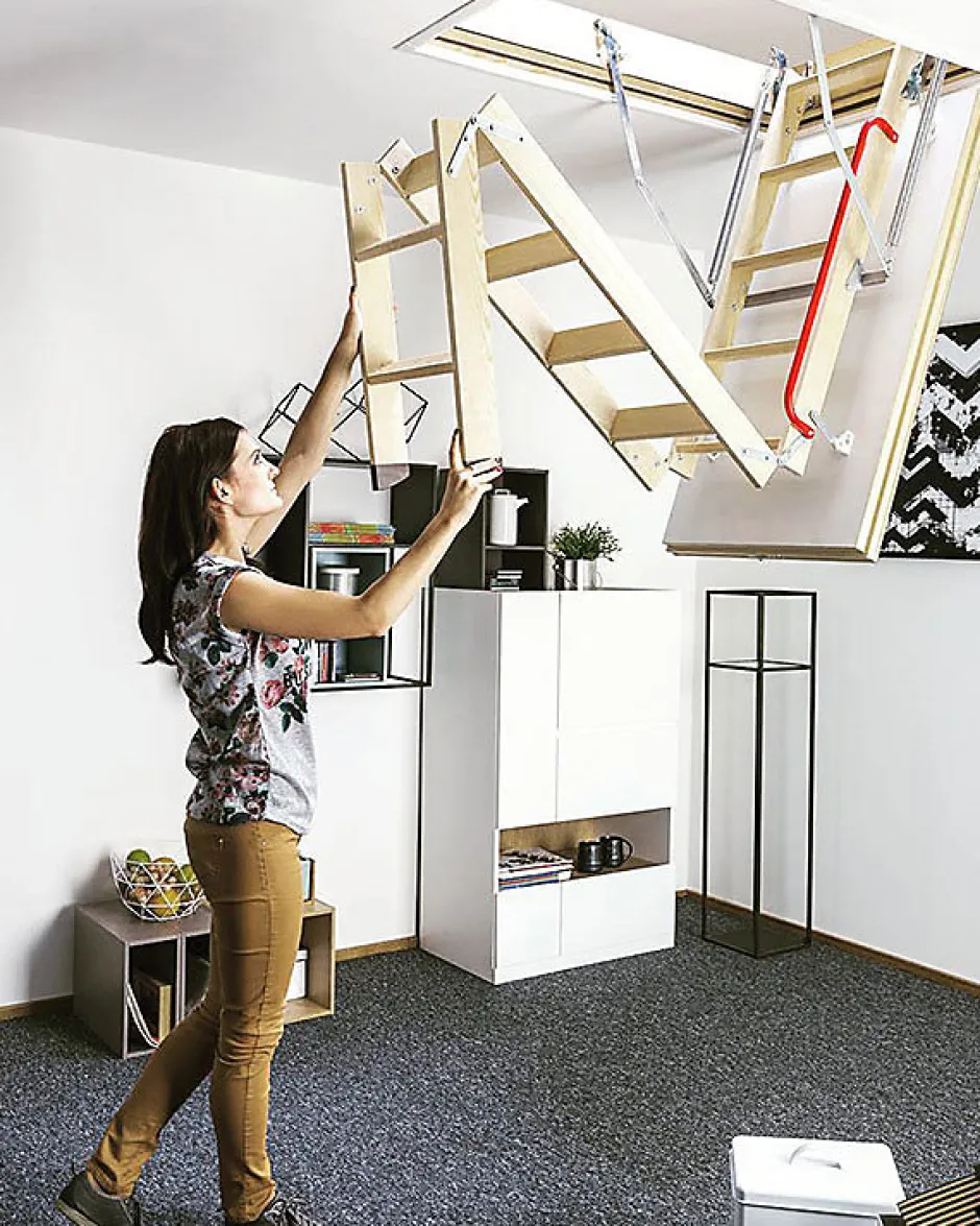 Echelle escamotable bois - Trémie de 60 x 130cm - Hauteur de 2.46 à 3.05m - LWK60130-3-Matisere New