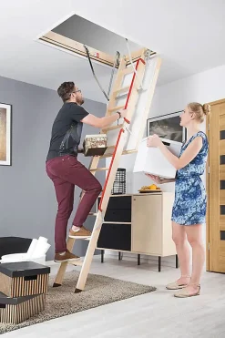 Echelle escamotable bois - Trémie de 70 x 130cm - Hauteur de 2.60 à 2.80m - LWL70130-2-Matisere Clearance