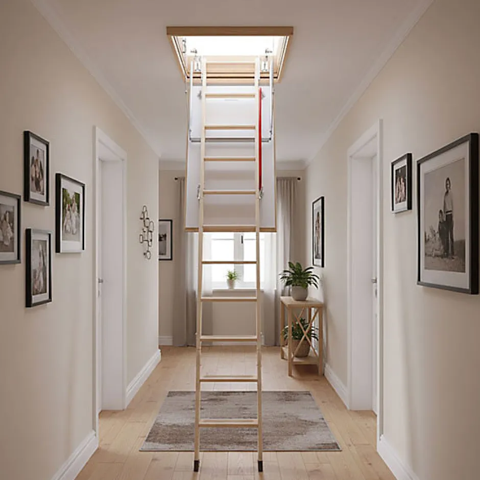 Echelle escamotable bois - Trémie de 70 x 140cm - Hauteur de 2.32 à 2.80m - LWZ70140-2-Matisere