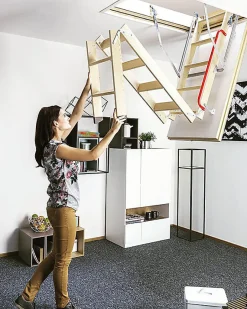 Matisere Echelle escamotable bois - Trémie de 70 x 111cm - Hauteur de 2.32 à 2.80m - LWK70111-2