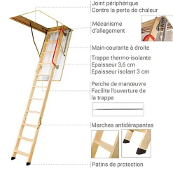 Matisere Echelle escamotable bois - Trémie de 70 x 120cm - Hauteur de 2.32 à 2.80m - LWK70120-2