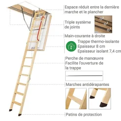 Matisere Echelle escamotable bois - Trémie de 60 x 100cm - Hauteur de 2.53 à 2.80m - LWT60100-2