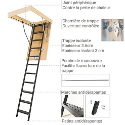 Matisere Echelle escamotable en métal - Trémie de 70 x 120cm - Hauteur de 2.20 à 2.80m - LMS70120-2