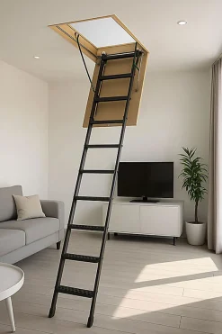 Matisere Echelle escamotable en métal - Trémie de 70 x 120cm - Hauteur de 2.20 à 2.80m - LMS70120-2