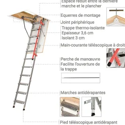 Echelle escamotable en métal - Trémie de 92 x 130cm - Hauteur de 2.56 à 3.05m - LML92130-3-Matisere Discount