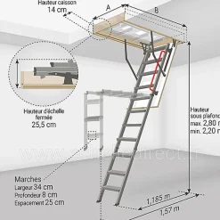 Echelle escamotable en métal - Trémie de 60 x 120cm - Hauteur de 2.20 à 2.80m - LMK60120-2-Matisere New