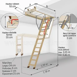 Echelle escamotable isolante - Haut. sous plafond 3.05m et long. trémie 1.30 à 1.40m - LTK70130-3-Matisere Clearance