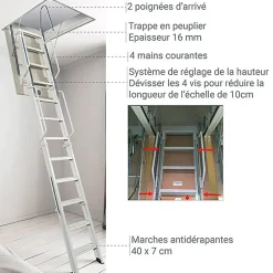 Echelle Escamotable Métal - Trappe 90x180cm - Hauteur 2.90 à 3.00m - ACI-TRE300/180-90-Matisere