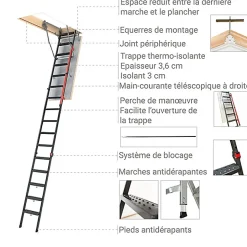 Echelle Escamotable Métal - Trappe 70x144cm - Hauteur 3.00 à 3.66m - LMP70144-3-Matisere Sale