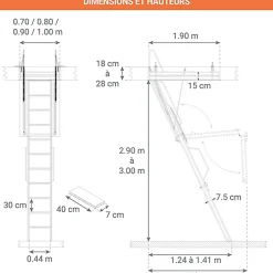 Matisere Echelle Escamotable Métal - Trappe 70x190cm - Hauteur 2.90 à 3.00m - ACI-TRE300/190-70