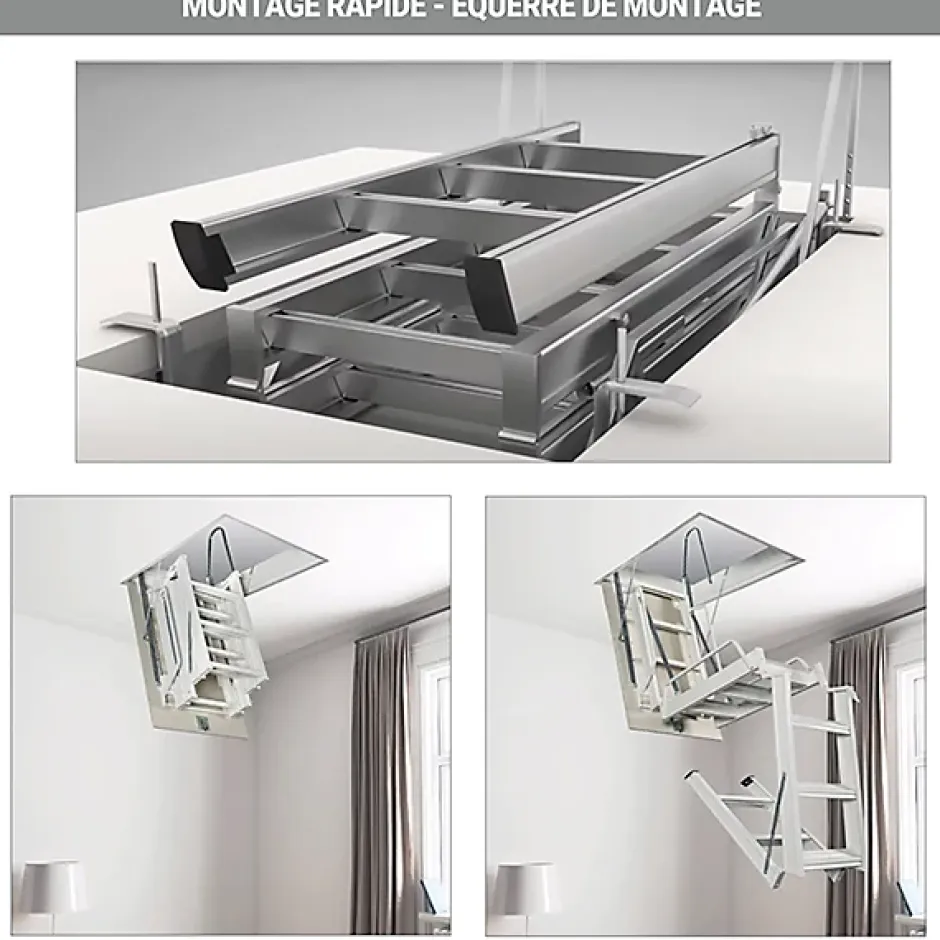 Echelle Escamotable Métal - Trappe 90x140cm - Hauteur 3.90 à 4.00m - ACI-QUA400/140-90-Matisere