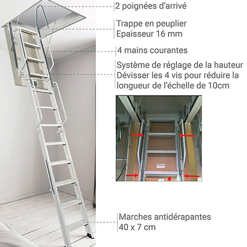 Echelle Escamotable Métal - Trappe 70x180cm - Hauteur 2.90 à 3.00m - ACI-TRE300/180-70-Matisere