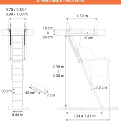 Matisere Echelle Escamotable Métal - Trappe 70x150cm - Hauteur 2.90 à 3.00m - ACI-TRE300/150-70