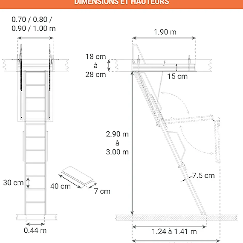 Matisere Echelle Escamotable Métal - Trappe 100x190cm - Hauteur 2.90 à 3.00m - ACI-TRE300/190-100