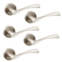 Lot de 5 poignées twist pour portes intérieures, avec rosace D.50mm, Aluminium, Nickel satiné-Emuca