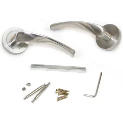 Lot de 5 poignées twist pour portes intérieures, avec rosace D.50mm, Aluminium, Nickel satiné-Emuca