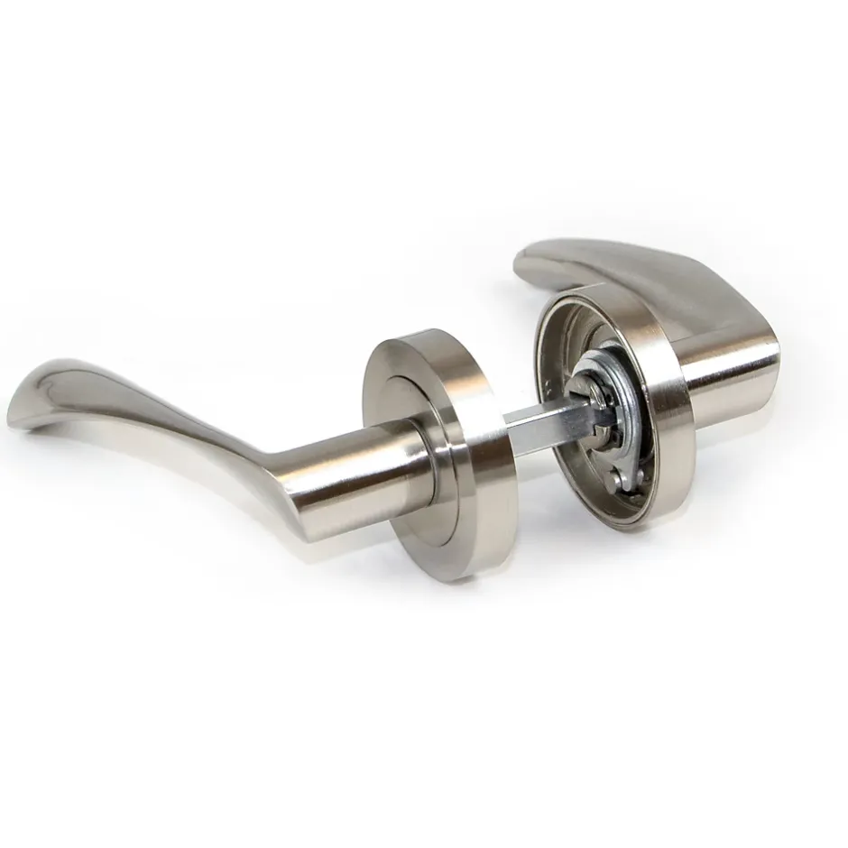 Lot de 5 poignées twist pour portes intérieures, avec rosace D.50mm, Aluminium, Nickel satiné-Emuca