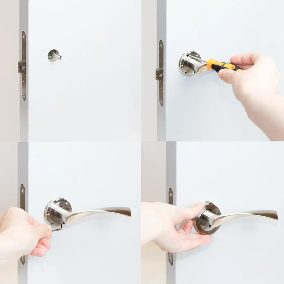 Lot de 5 poignées twist pour portes intérieures, avec rosace D.50mm, Aluminium, Nickel satiné-Emuca