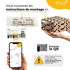 Lot de 5 poignées twist pour portes intérieures, avec rosace D.50mm, Aluminium, Nickel satiné-Emuca