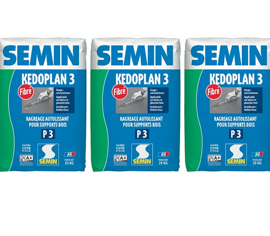 Enduit de Ragréage Autolissant Kedoplan Fibré , Sol Intérieur, sac de 25 kg (lot de 3)-Semin Clearance