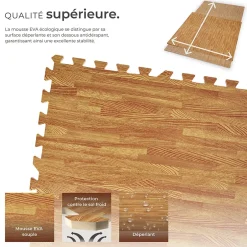 Ensemble de 12 Dalles Carrées Tapis de sol Sport 12 pièces avec 24 bordures imprimé bois-Tectake Online