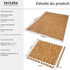 Ensemble de 12 Dalles Carrées Tapis de sol Sport 12 pièces avec 24 bordures imprimé bois-Tectake Online