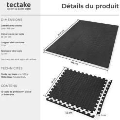 Ensemble de 12 Dalles Carrées Tapis de sol Sport 12 pièces avec 24 bordures noir-Tectake Online