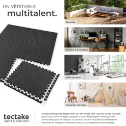 Ensemble de 12 Dalles Carrées Tapis de sol Sport 12 pièces avec 24 bordures noir-Tectake Online