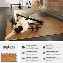 Ensemble de 24 Dalles Carrées Tapis de sol Sport 24 pièces avec 48 bordures imprimé bois-Tectake New